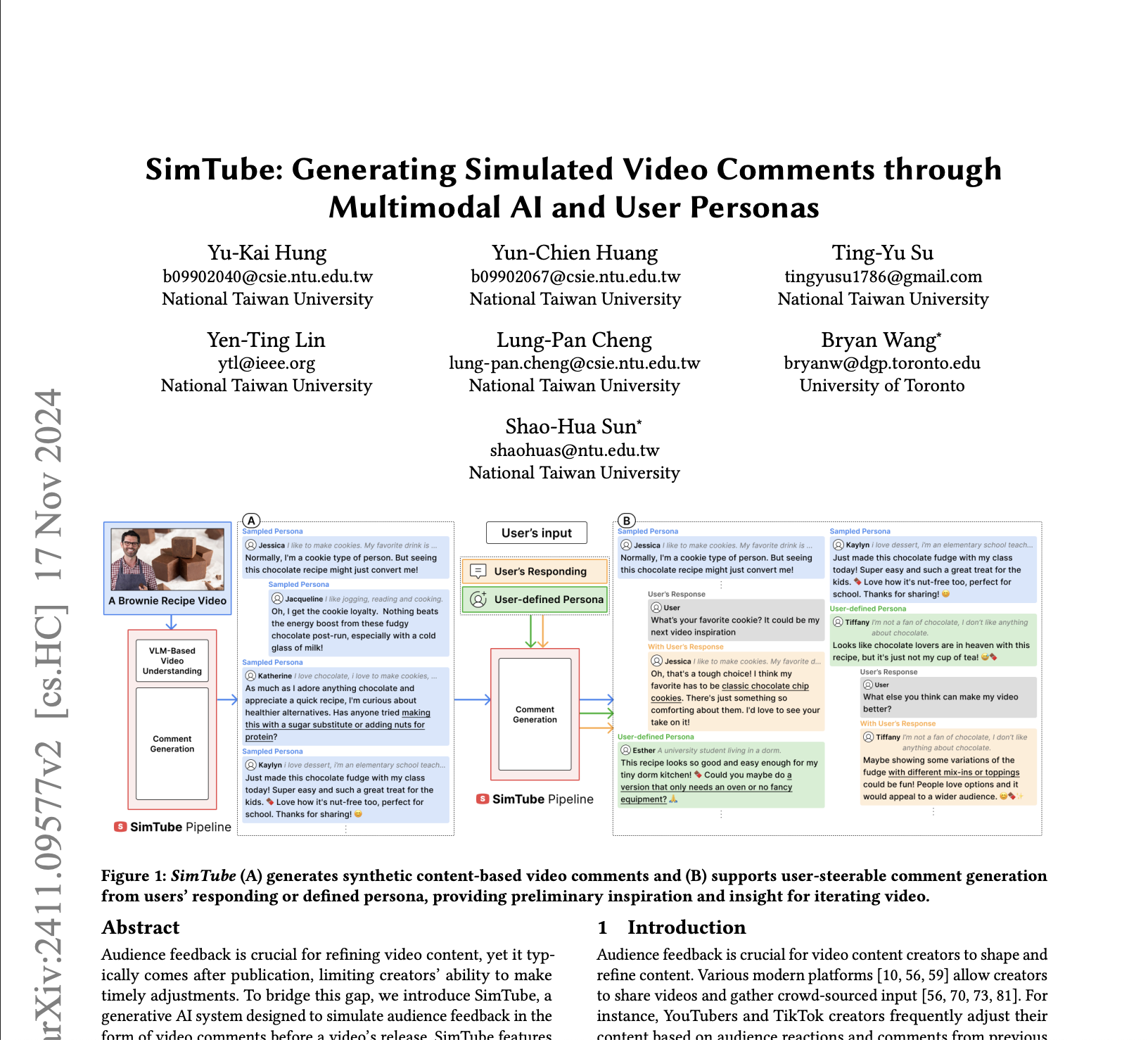 SimTube: Generating Simulated Video Comments through Multimodal AI and User Personas