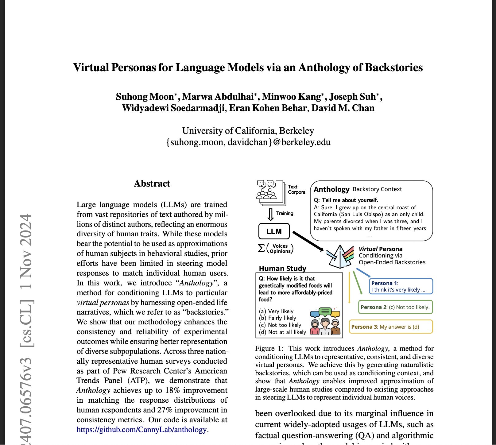 Virtual Personas for Language Models Via an Anthology of Backstories