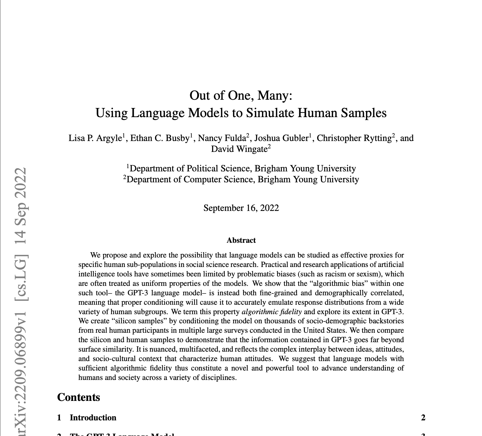 Out of One, Many: Using Language Models to Simulate Human Populations