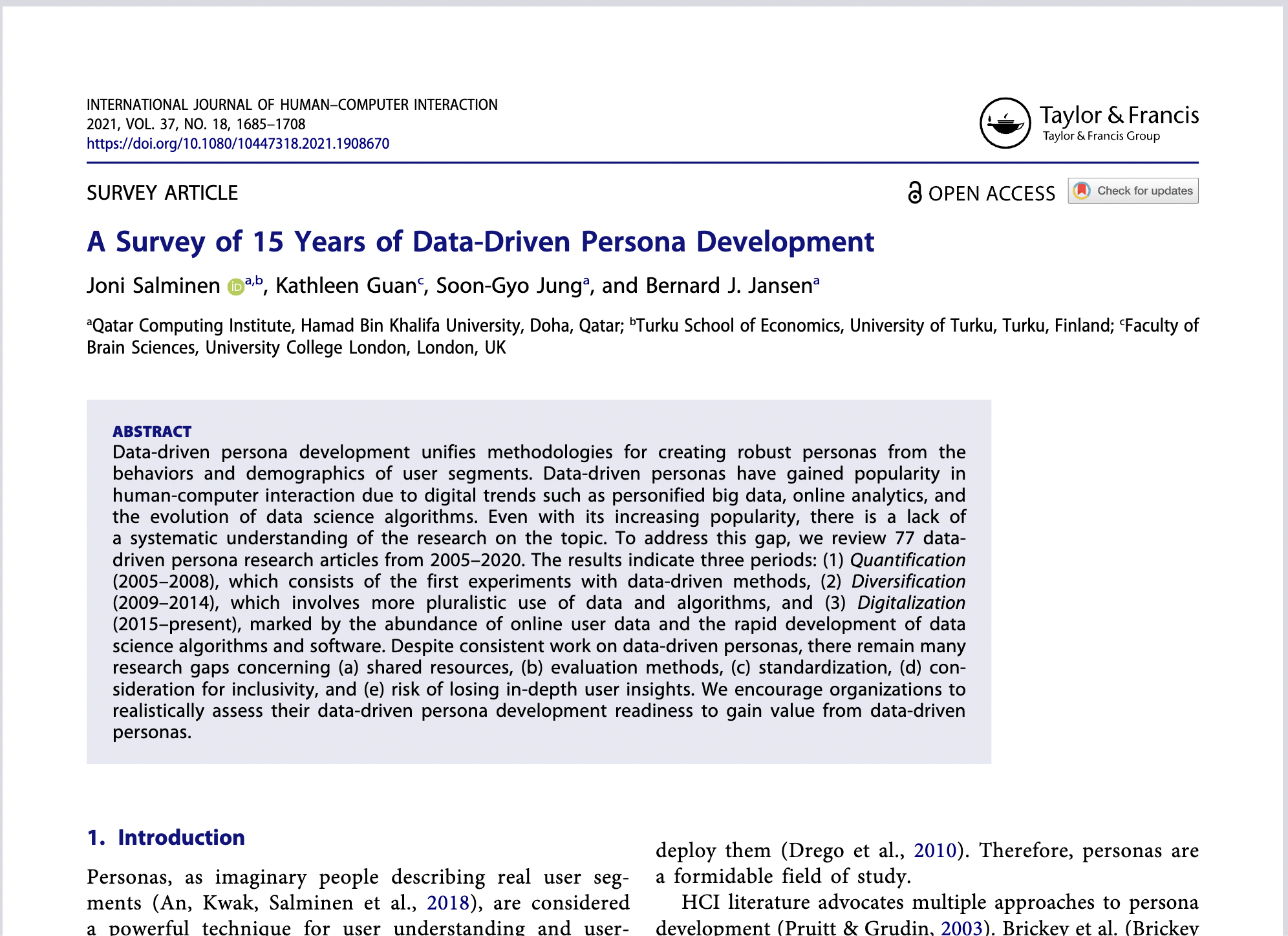 A Survey of 15 Years of Data-Driven Persona Development