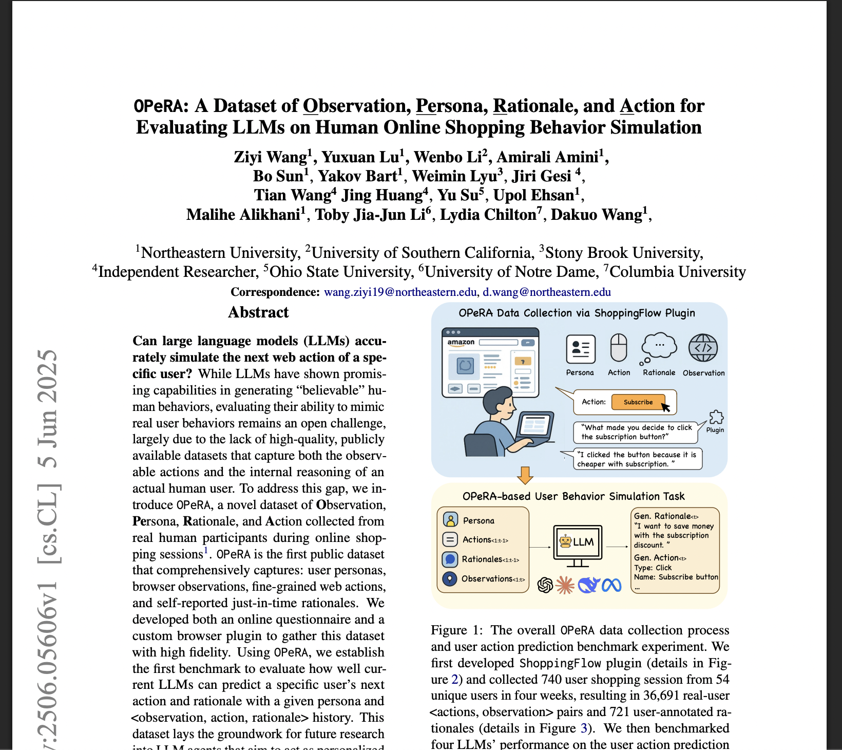 Opera: a Dataset of Observation, Persona, Rationale, and Action for Evaluating Llms on Human Online Shopping Behavior Simulation