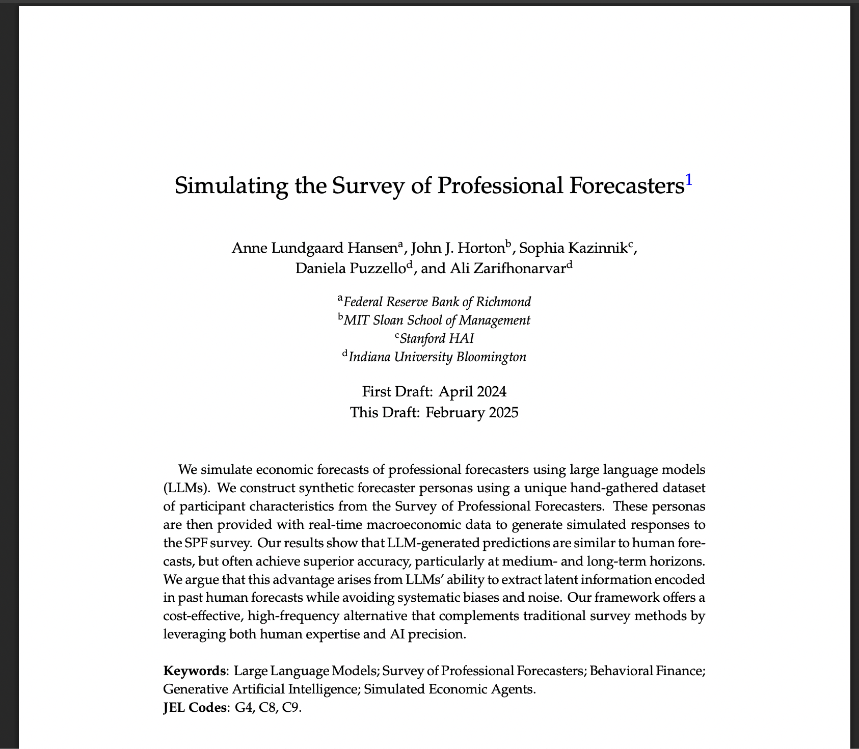 Simulating the Survey of Professional Forecasters