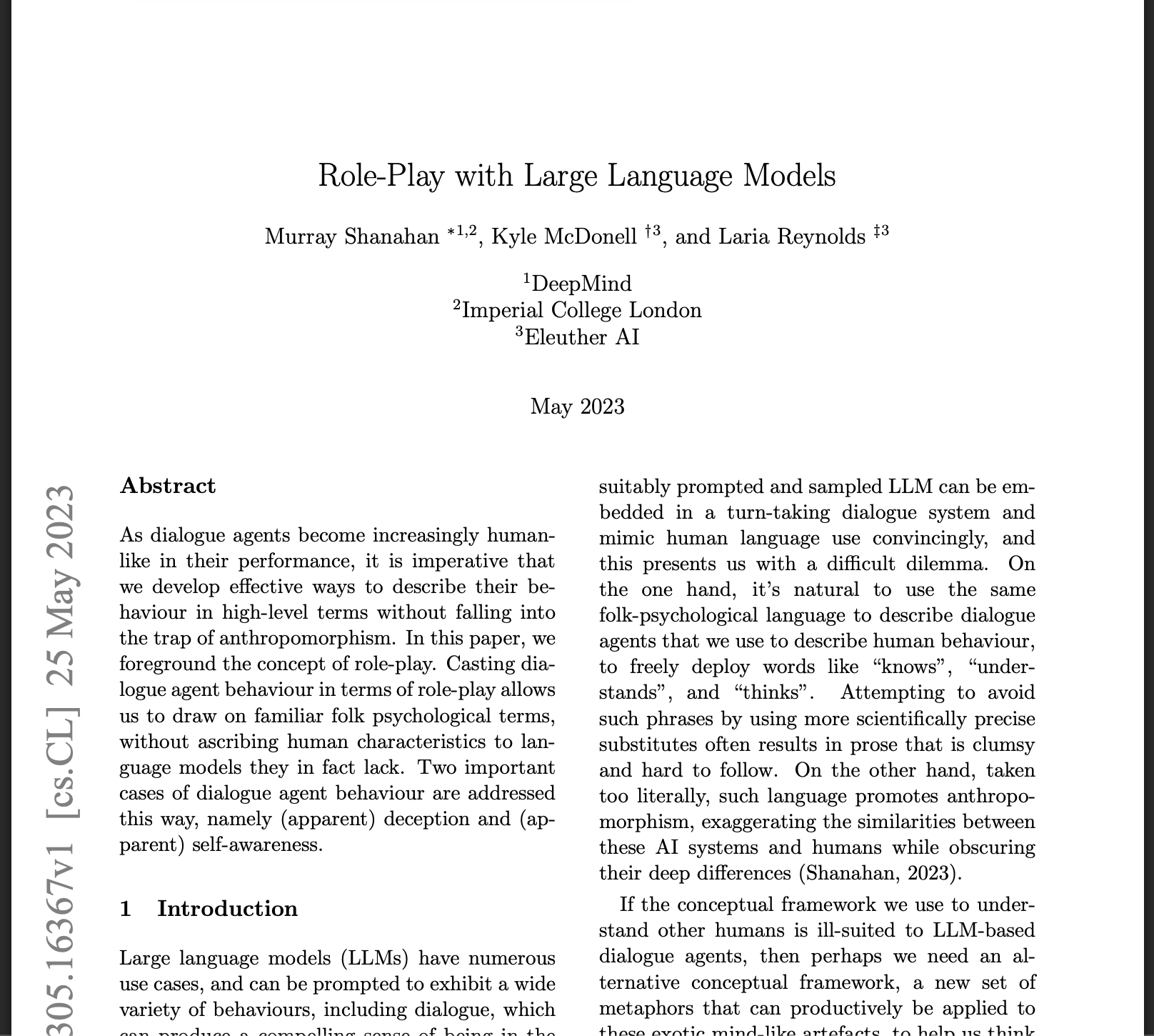 Role-play with Large Language Models