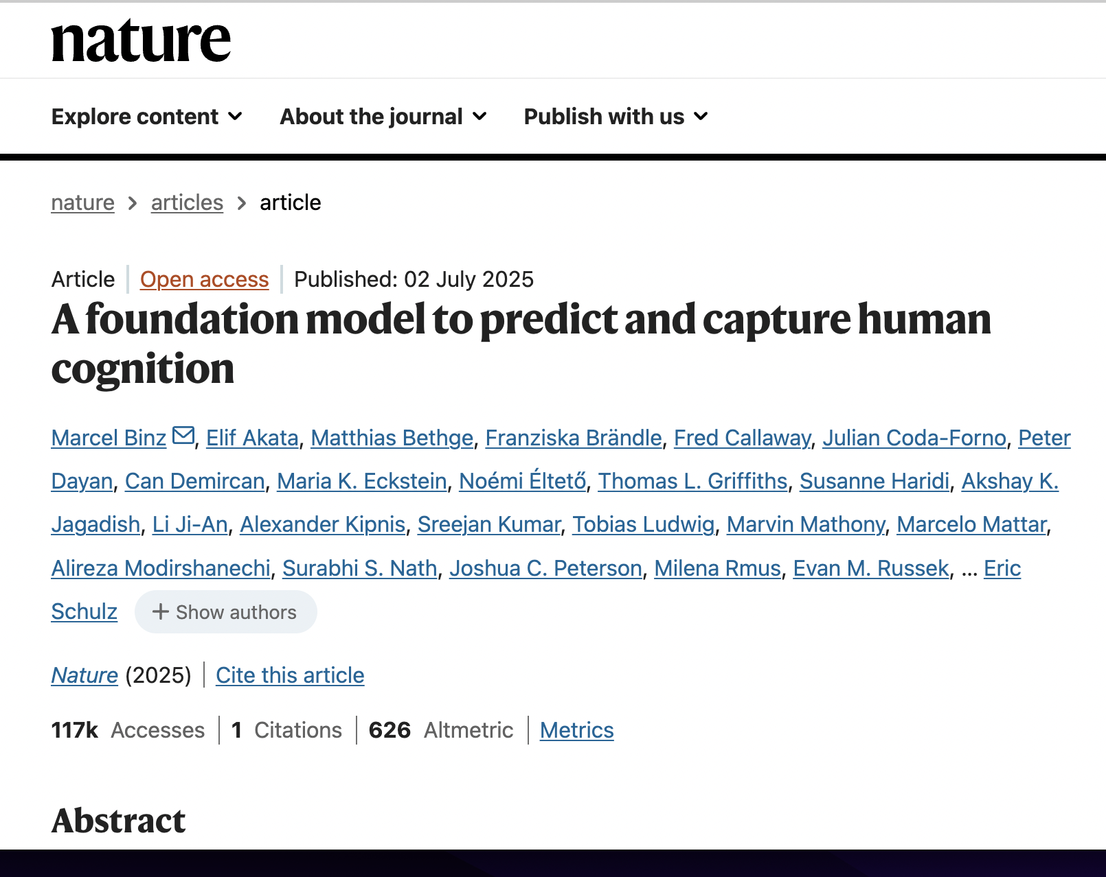 A Foundation Model to Predict and Capture Human Cognition