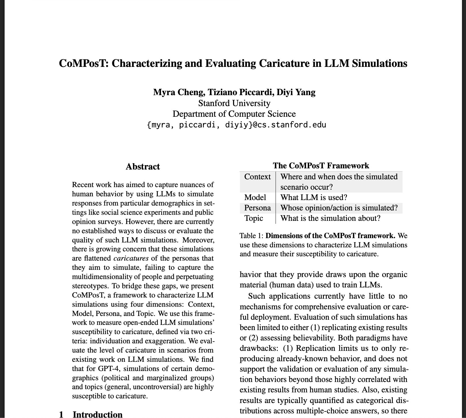 CoMPosT: Characterizing and Evaluating Caricature in Llm Simulations