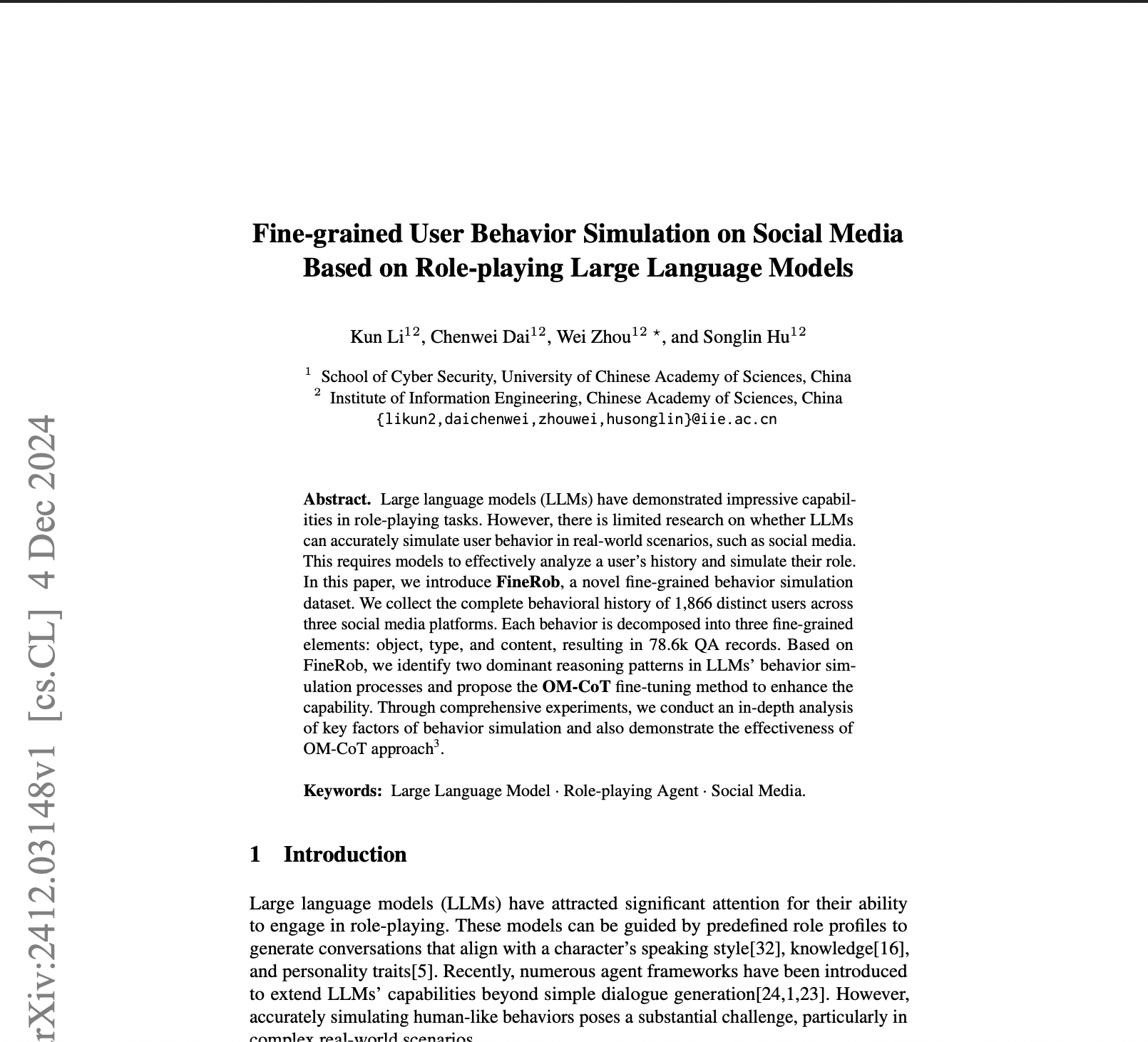 Fine-grained User Behavior Simulation on Social Media Based on Role-Playing Large Language Models