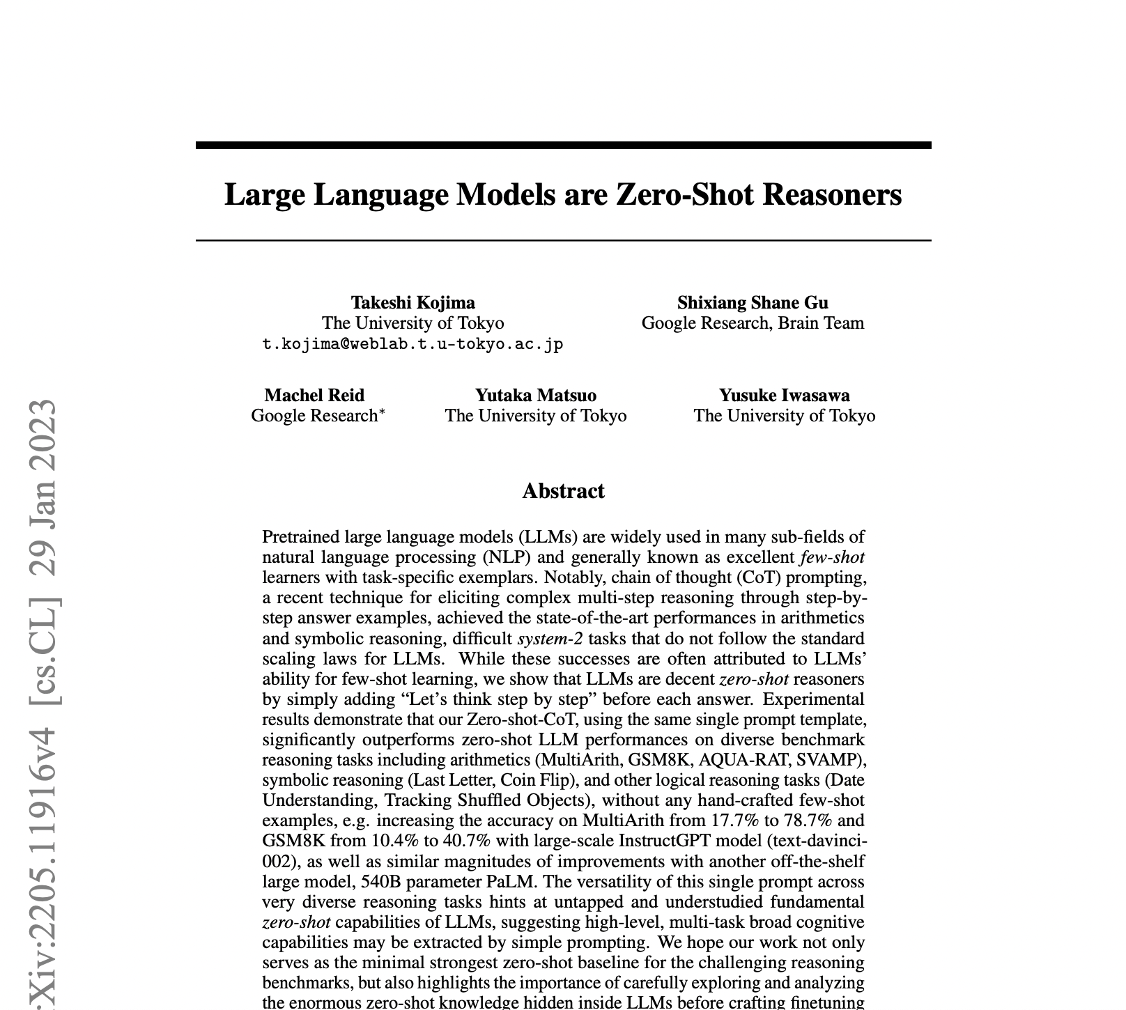 Large Language Models Are Zero-shot Reasoners