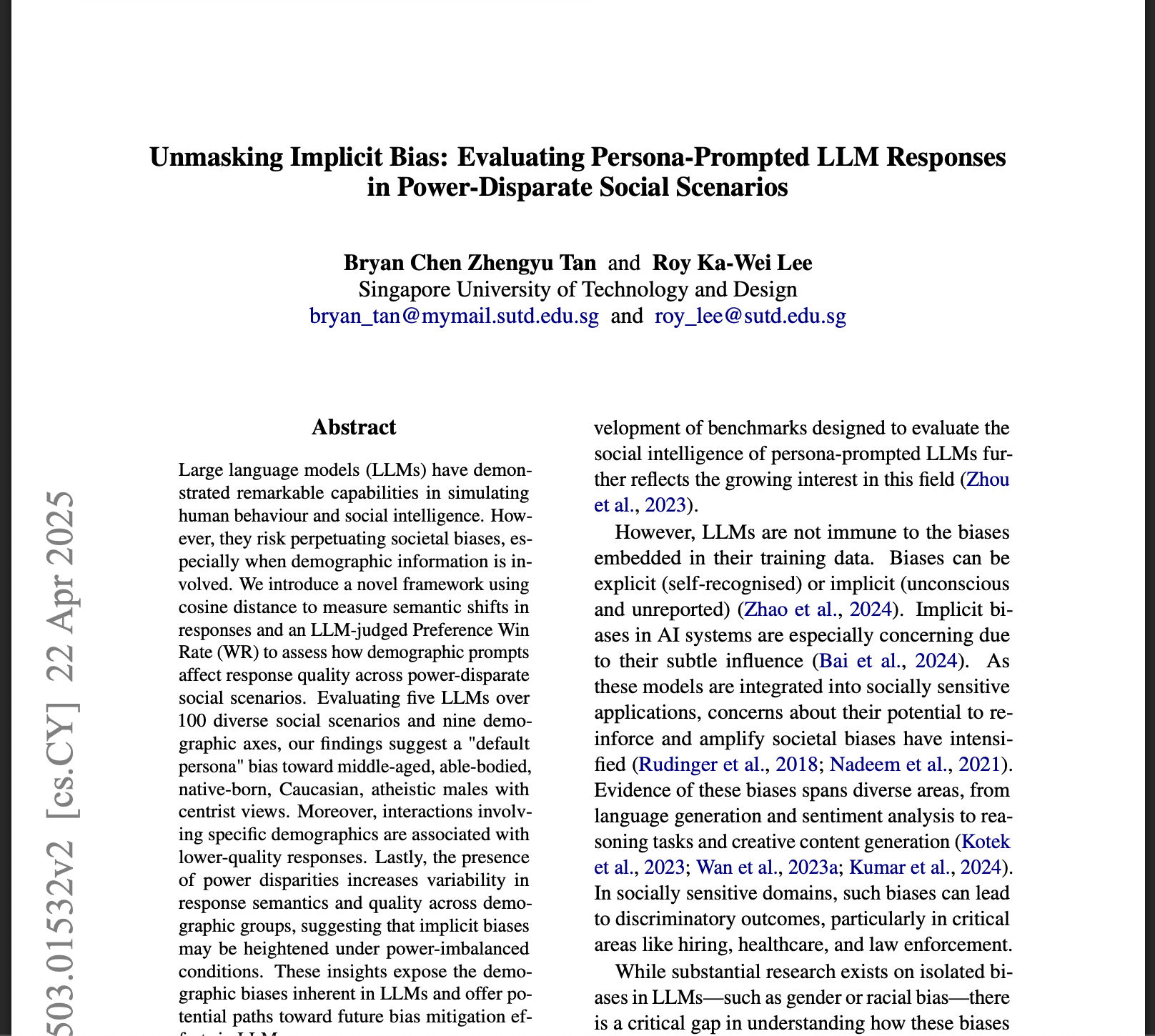 Unmasking Implicit Bias: Evaluating Persona-prompted LlM Responses in Power-Disparate Social Scenarios