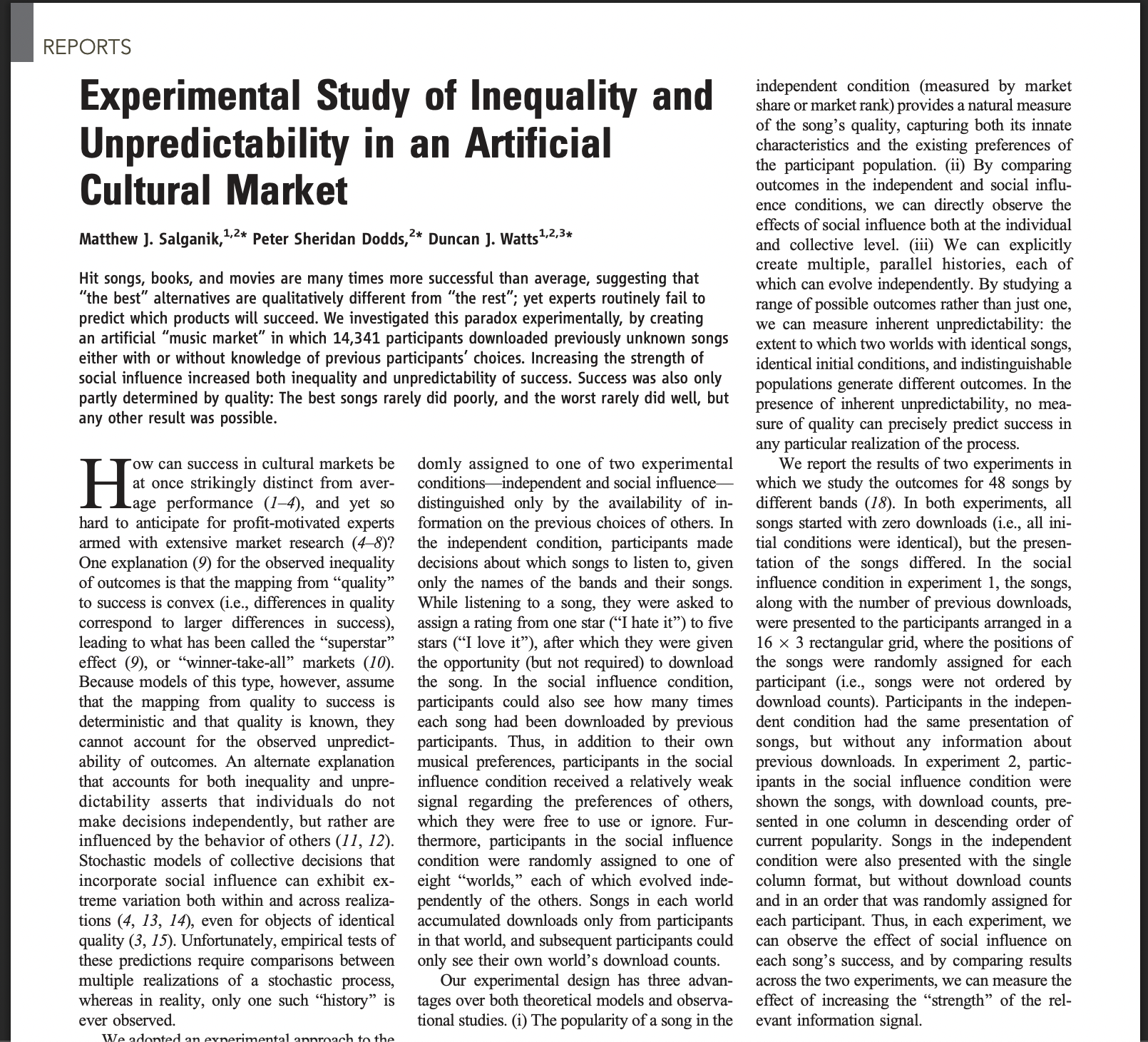 Experimental Study of Inequality and Unpredictability in an Artificial Cultural Market