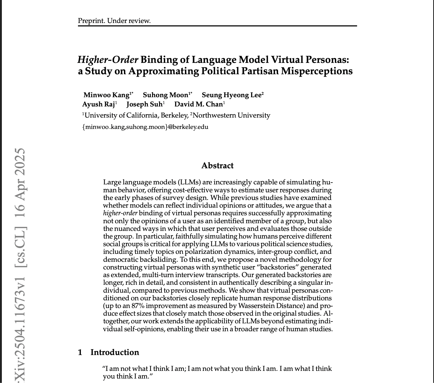 Higher-Order Binding of Language Model Virtual Personas: a Study on Approximating Political Partisan Misperceptions