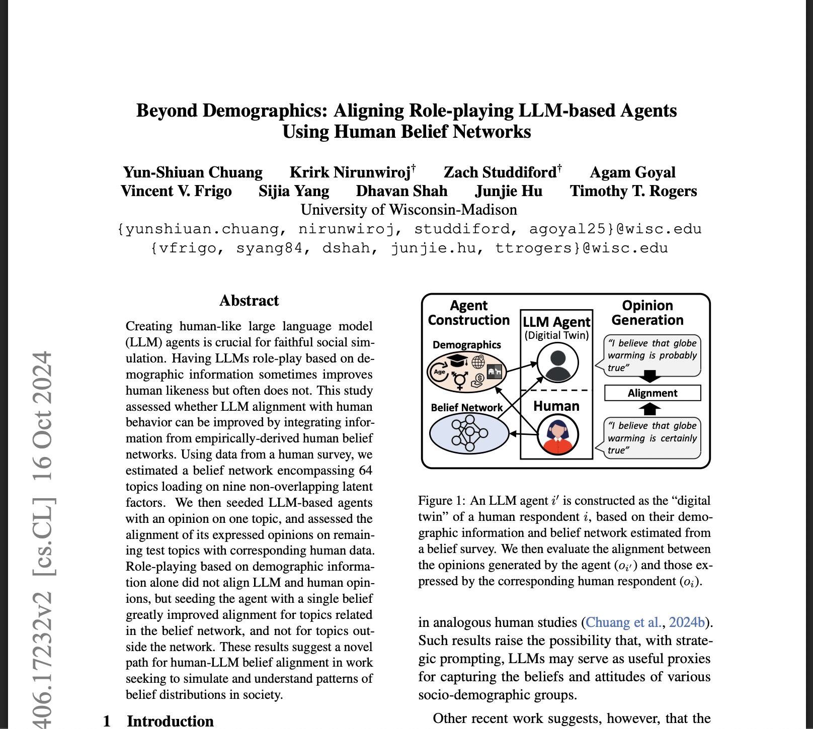 Beyond Demographics: Aligning Role-playing LLM-based Agents Using Human Belief Networks