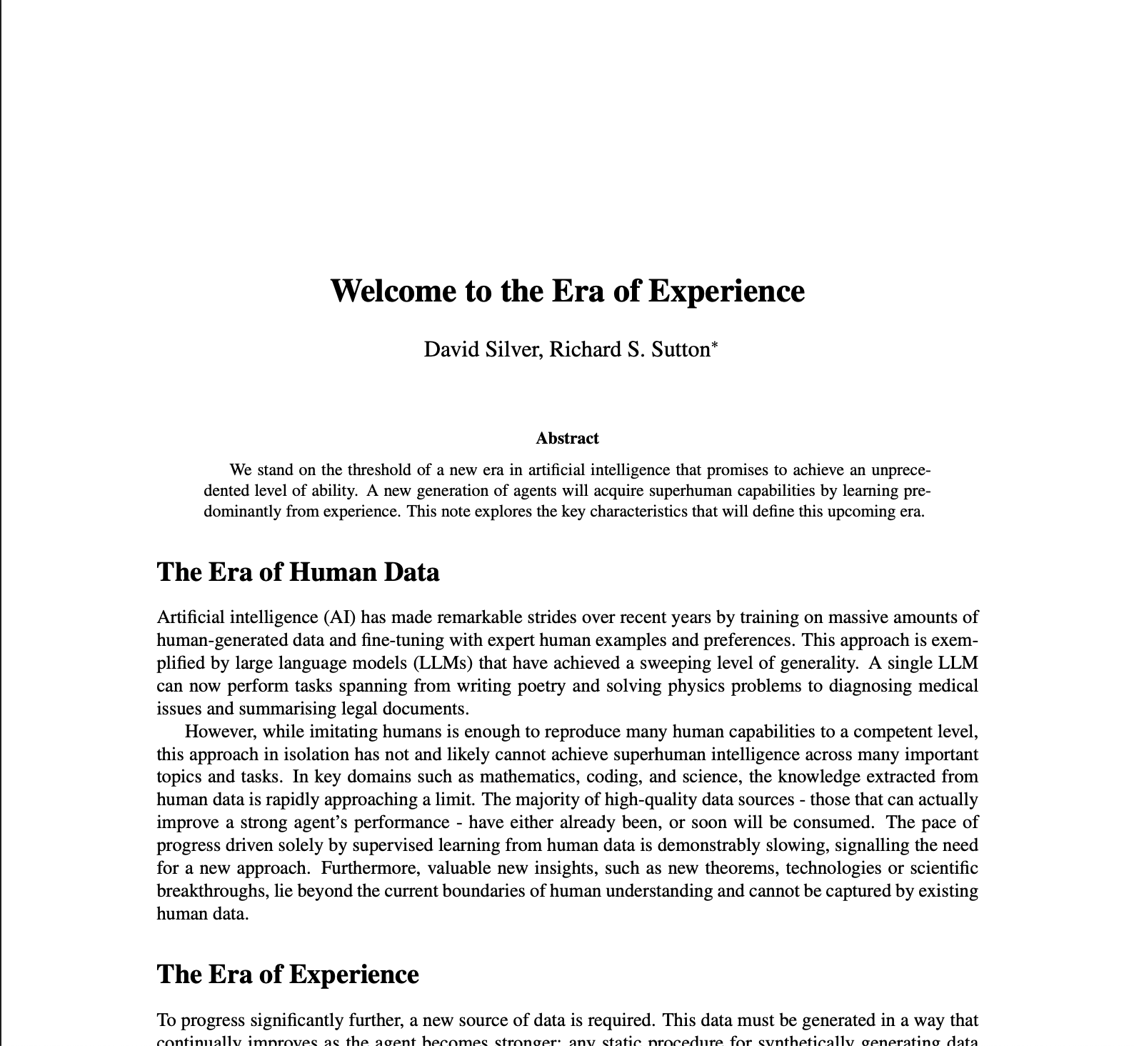 Welcome to the Era of Experience