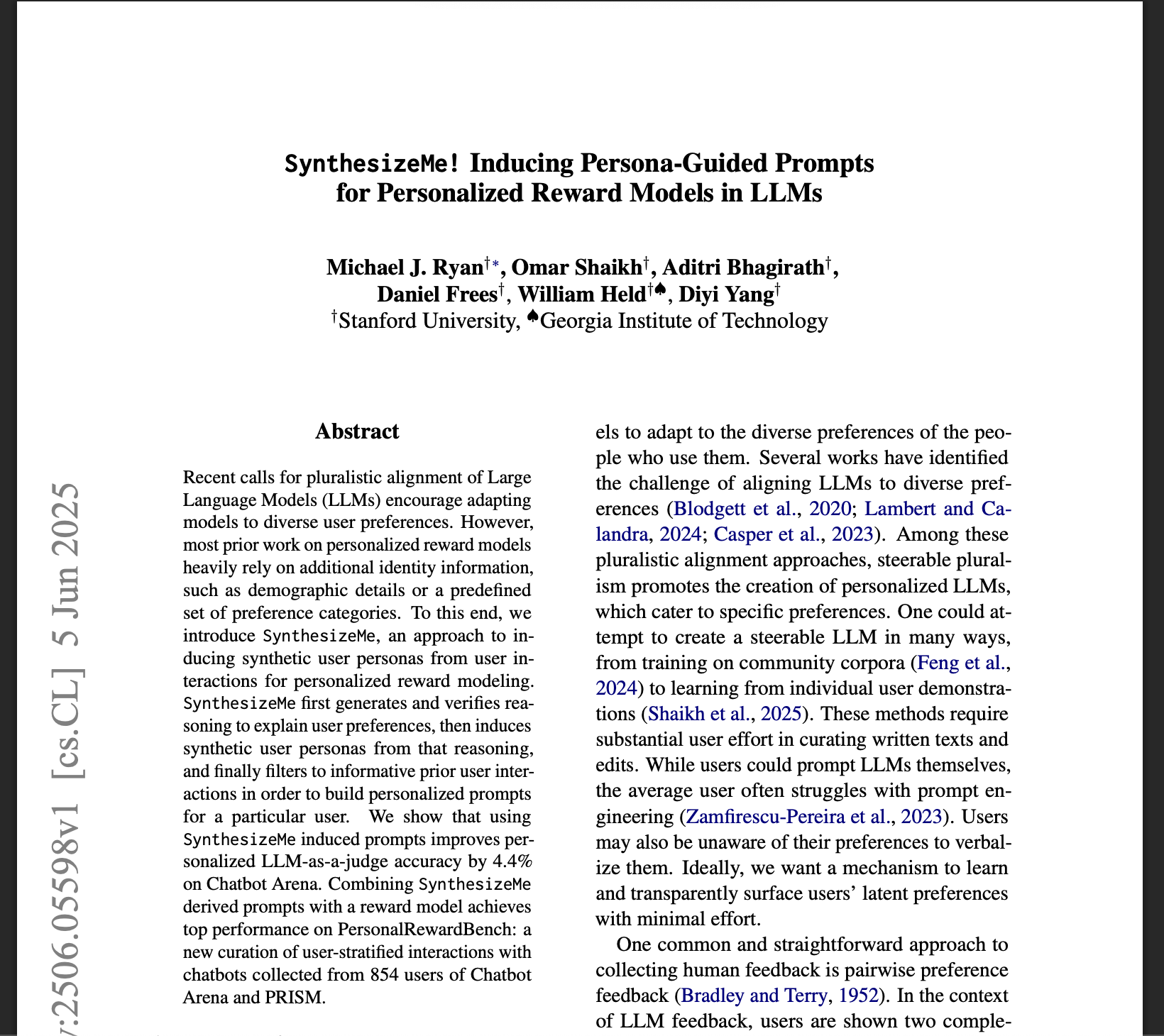 Synthesizeme! Inducing Persona-guided Prompts for Personalized Reward Models in Llms