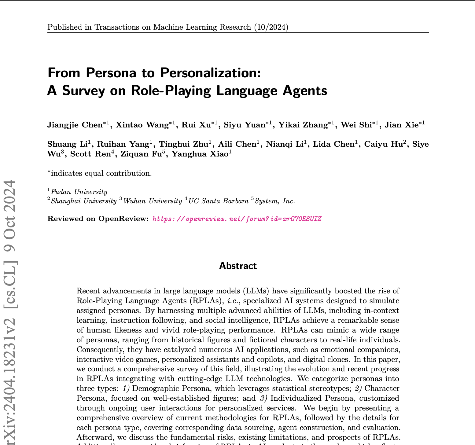 From Persona to Personalization: A Survey on Role-Playing Language Agents