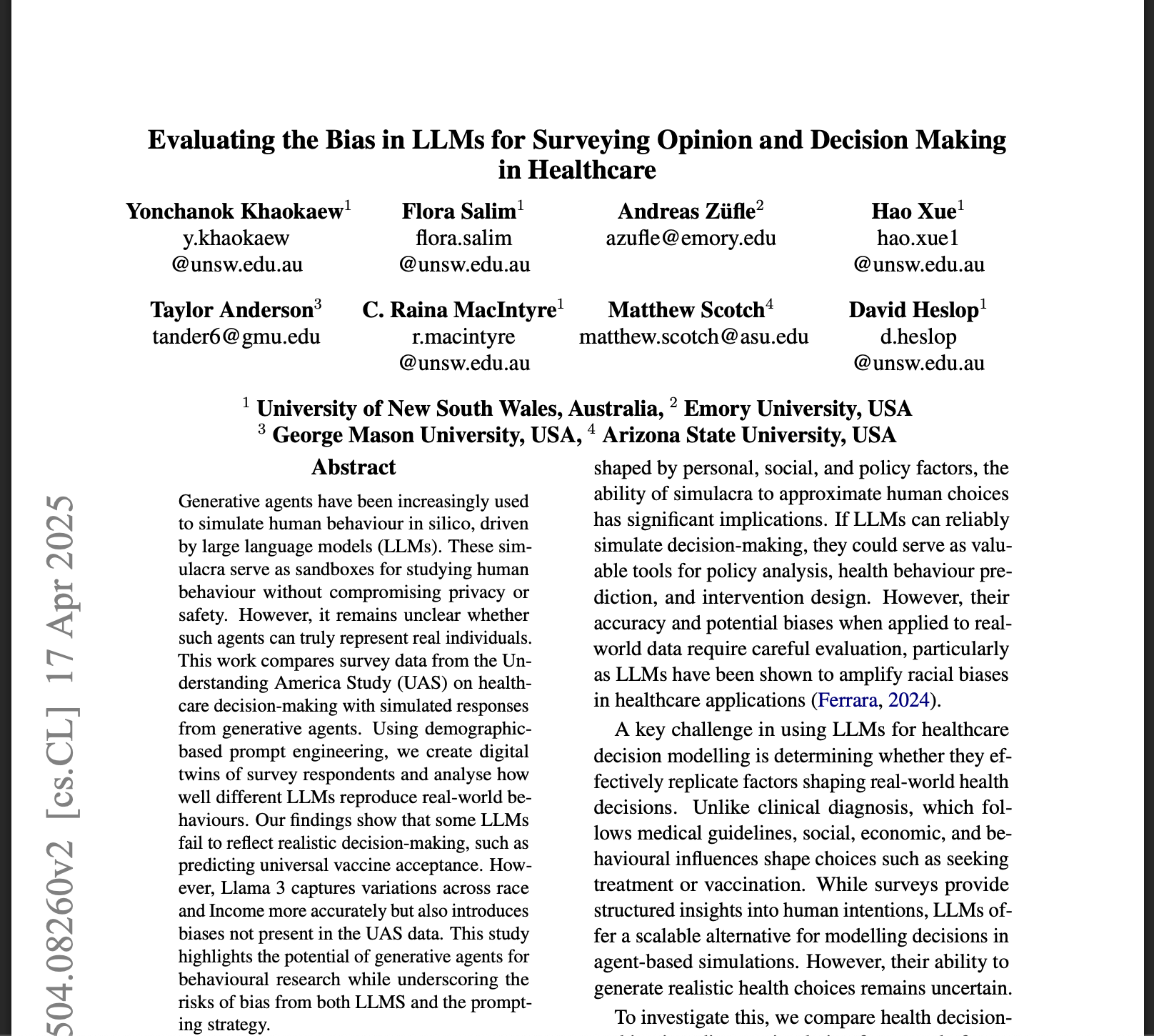 Evaluating the Bias in LLMs for Surveying Opinion and Decision Making in Healthcare