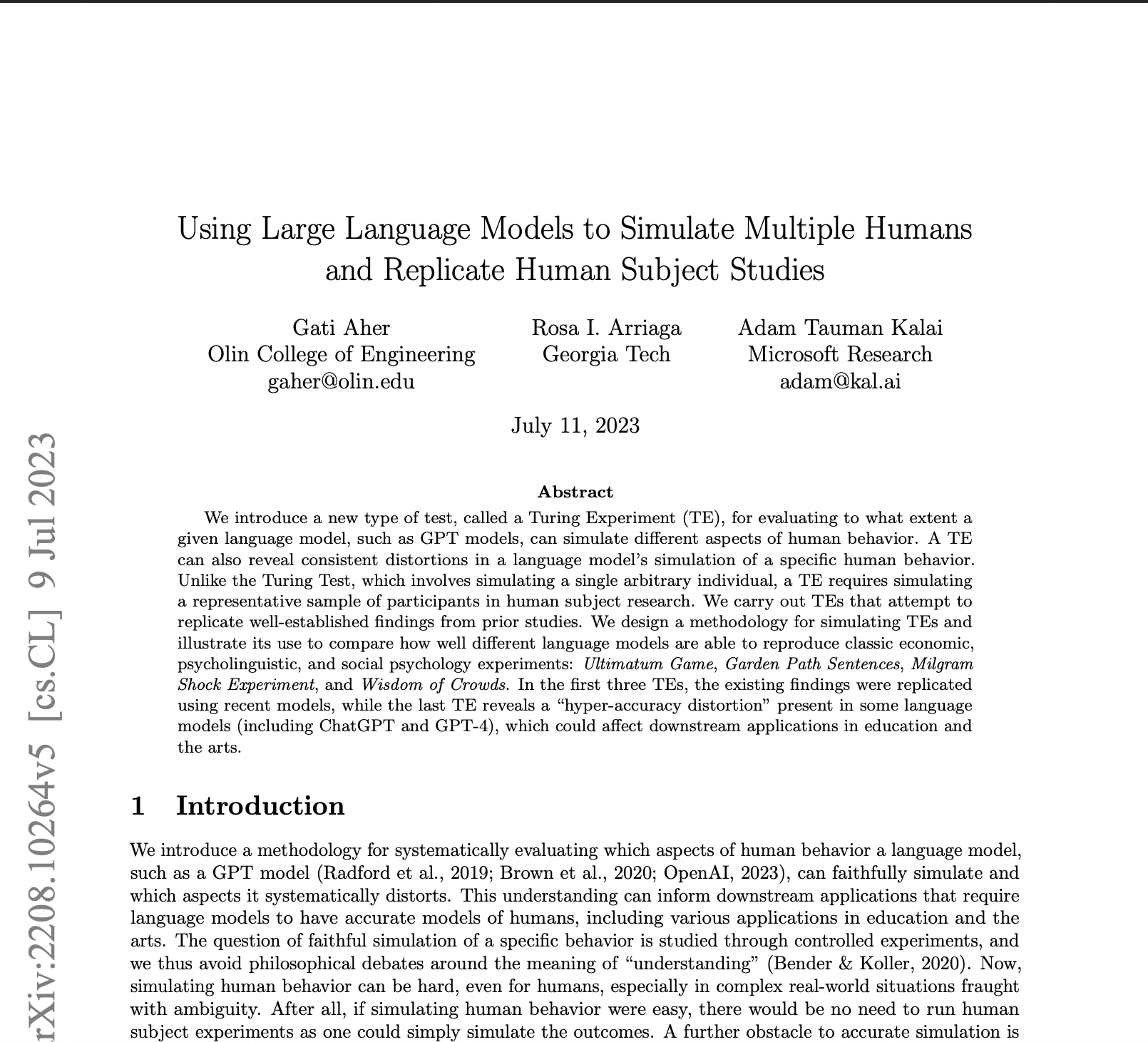Using Large Language Models to Simulate Multiple Humans and Replicate Human Subject Studies