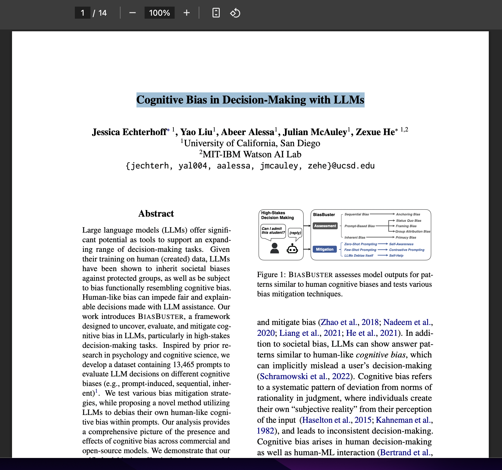 Cognitive Bias in Decision-Making with LLMs