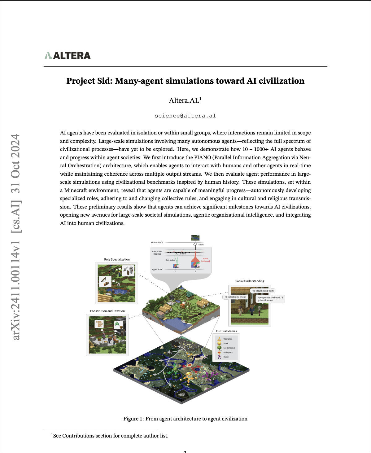 Project Sid: Many-Agent Simulations Toward AI Civilization