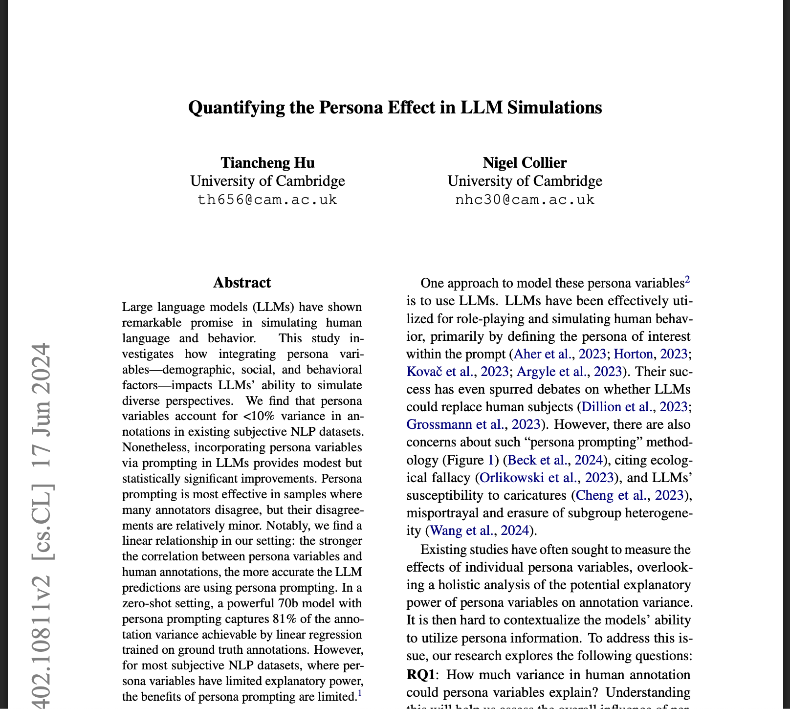 Quantifying the Persona Effect in Llm Simulations